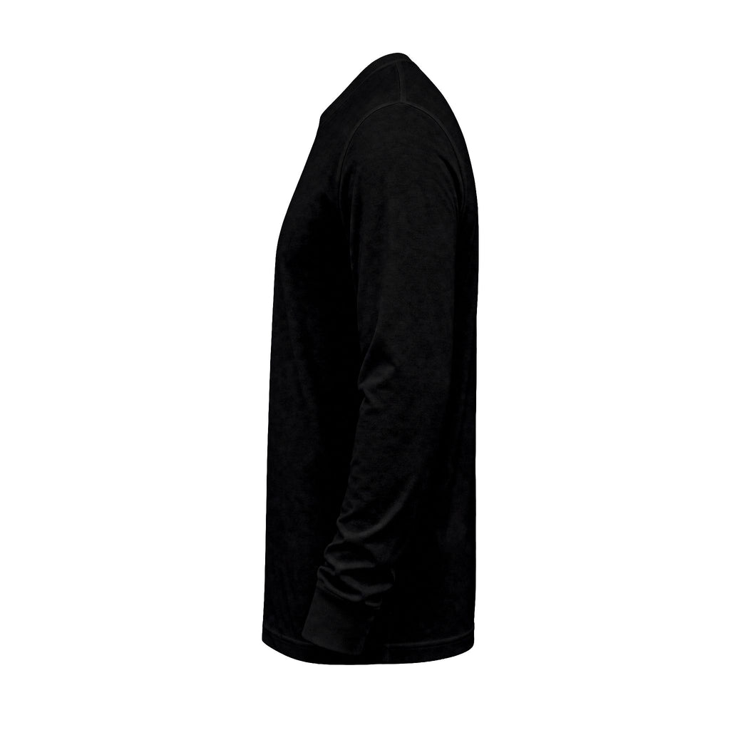 Side view of The Grace of Defiance Long Sleeve T-Shirt in Black, showing the sleeve and ribbed cuff.