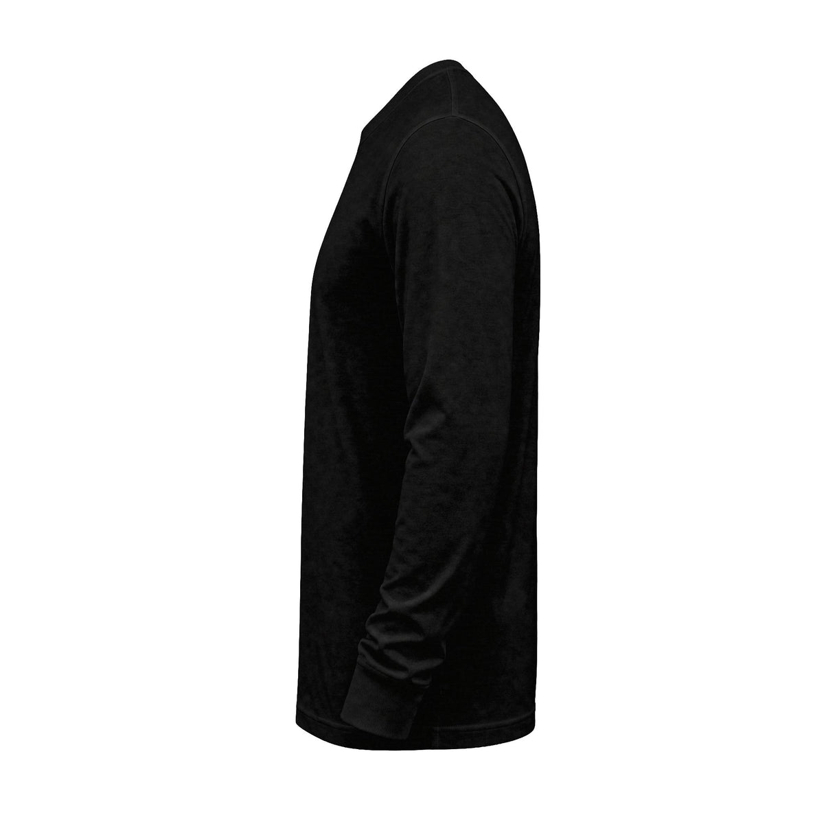 Side view of What Cannot Be Taken Long Sleeve T-Shirt in Black Heather, showing the sleeve and ribbed cuff.