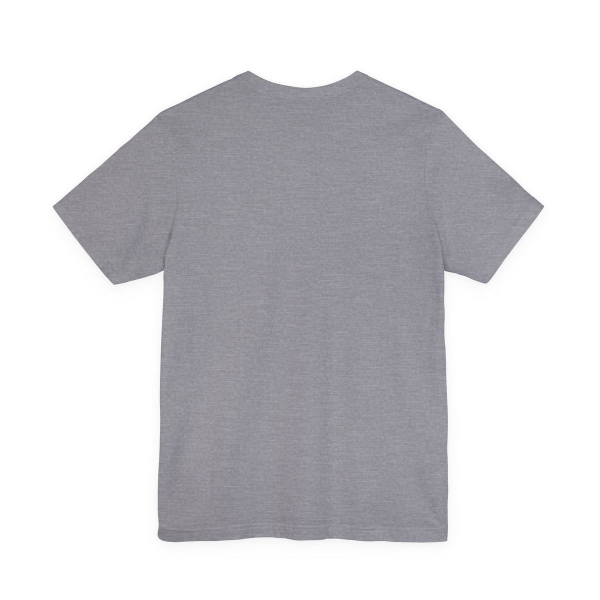 Back of The First Becoming T-Shirt in Heather Storm, showing the unprinted back.