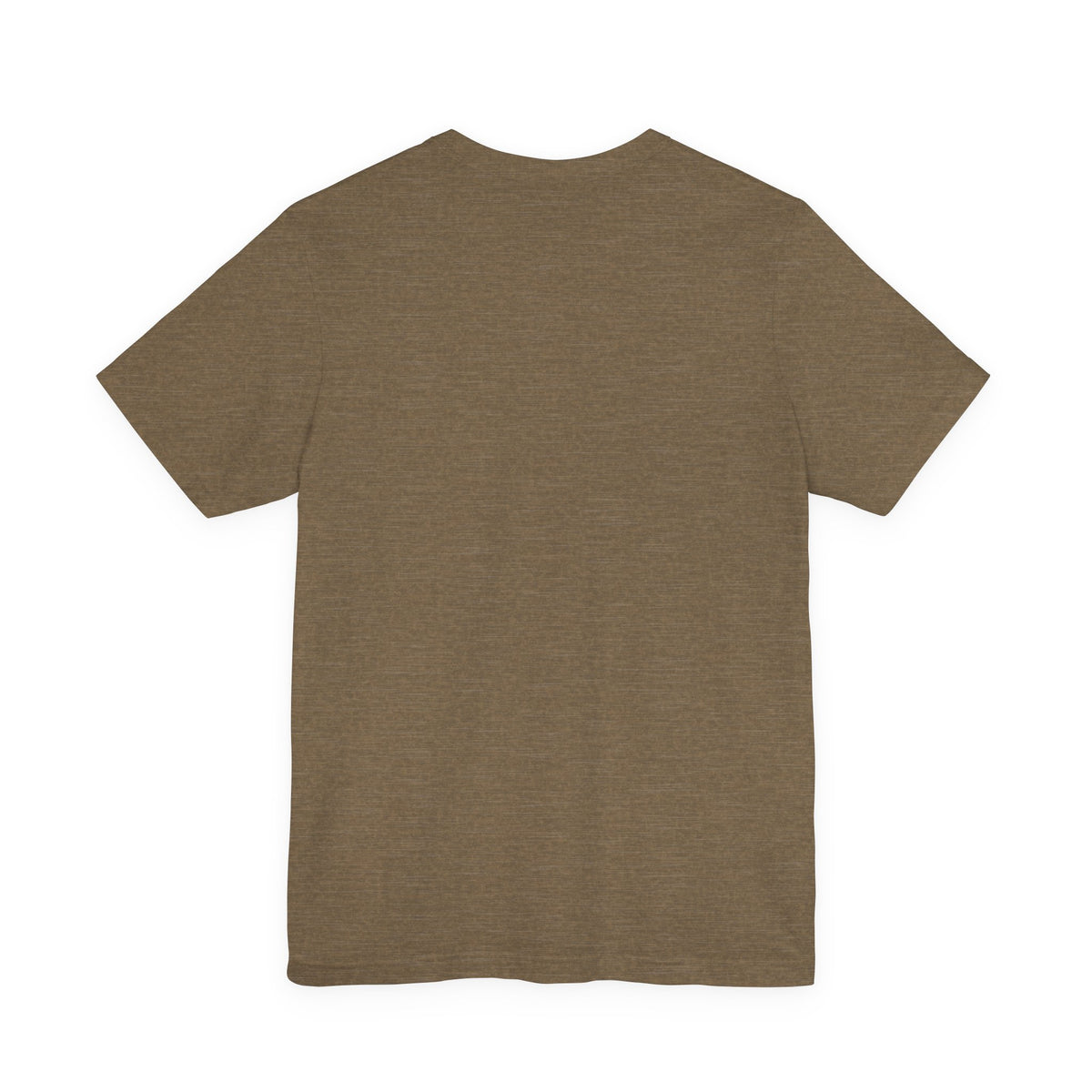 Back of What the Fire Keeps T-Shirt in Heather Olive, showing the unprinted back.