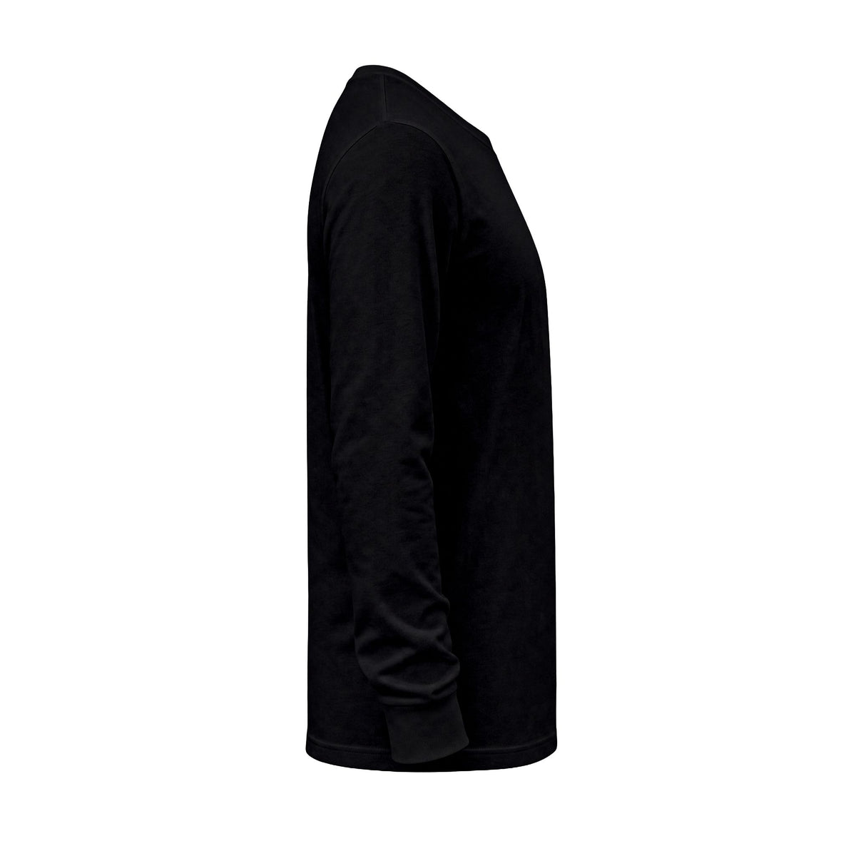 Opposite side view of The Grace of Defiance Long Sleeve T-Shirt in Black, showing the sleeve and straight hem.