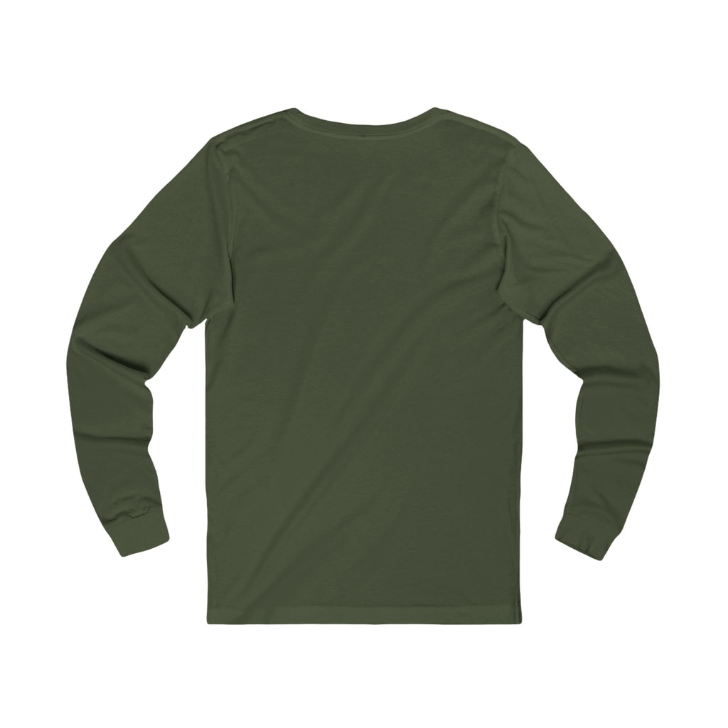 Back of The Night Must Yield Long Sleeve T-Shirt in Military Green, showing the unprinted back and long sleeves.