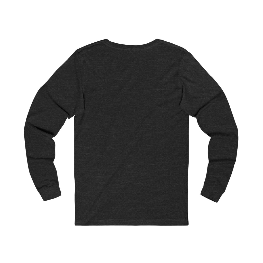 Back of The Sacred Contradiction Long Sleeve T-Shirt in Dark Grey Heather, showing the unprinted back and long sleeves.