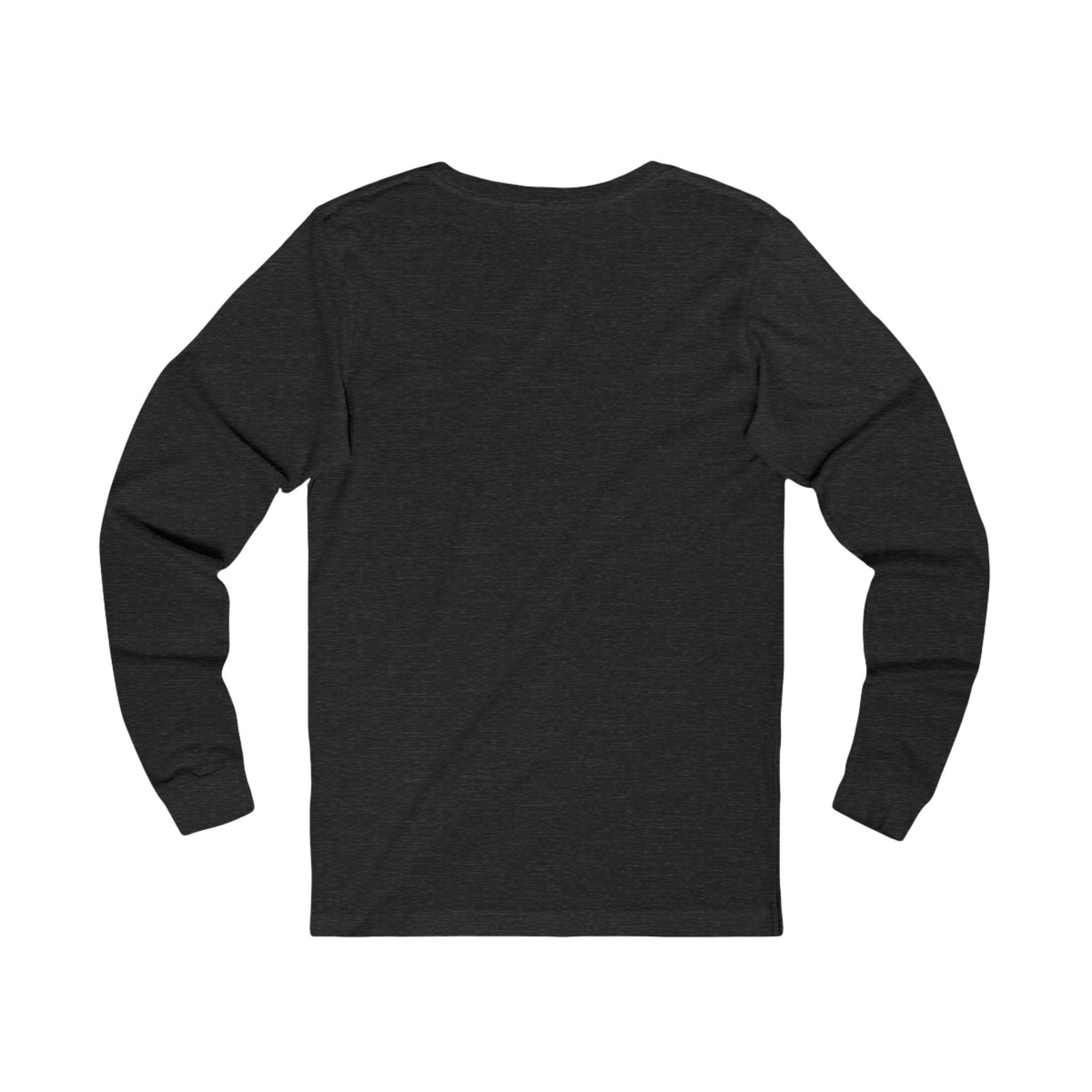 Back of The Sacred Contradiction Long Sleeve T-Shirt in Dark Grey Heather, showing the unprinted back and long sleeves.